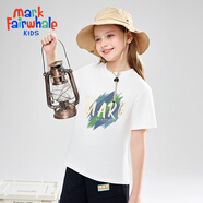 馬克華菲2024夏季男女童純棉短袖T恤兒童寬松半袖洋氣寶寶上衣T恤JZ2 白色【涂鴉字母】 150cm
