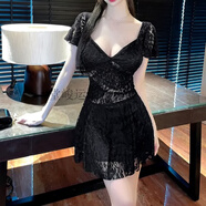堂峻性感裙子夜店微胖夜場女裝秋季新款欲風(fēng)性感低胸V領(lǐng)修身收腰 黑色 M