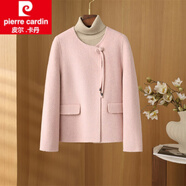 皮爾卡丹（pierre cardin）粉色雙面呢羊絨大衣女短款2025秋冬新款小香風(fēng)韓版羊毛呢外套女裝 粉紅色 S 90-110斤左右