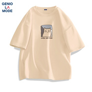 GENIOLAMODEt恤男純棉透氣夏季休閑時尚簡約印花百搭短袖男生衣服 卡其 XL