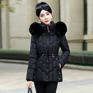 南極人短款羽絨棉衣女2024年韓版寬松時髦百搭立領(lǐng)收腰棉服保暖毛領(lǐng)外套 黑色 L 建議110以下