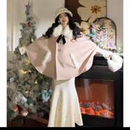 冬季全套高級(jí)女裝歸國(guó)白月光留洋千金毛呢斗篷大衣女冬魚尾裙套裝 專柜高質(zhì)量粉色斗篷+魚尾裙夾棉 M 95-110