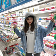巧除韓國牛仔外套女中長(cháng)款2025春秋新款韓版寬松百搭連帽BF風(fēng)牛仔衣潮 淺藍色 L