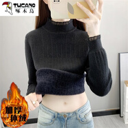 啄木鳥(niǎo)（TUCANO）加絨加厚毛衣女士秋冬裝高領(lǐng)一體絨蕾絲打底內搭2024新款好看 一體絨黑色 L