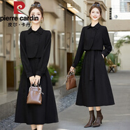 皮爾卡丹（pierre cardin）襯衫裙春秋長(cháng)袖連衣裙2025新款女小個(gè)子馬甲套裝裙子兩件套 黑色 L