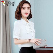 啄木鳥(niǎo)白色襯衫女2023年夏季新款洋氣短袖上衣工裝內搭工作服中袖襯衣寸 白色 S 建議80-95斤