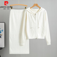 皮爾卡丹（pierre cardin）歐洲站名媛高級(jí)感小香風(fēng)洋氣韓系燙鉆毛衣開(kāi)衫外套女春秋短裙套裝 白色 均碼