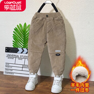 【特厚夾棉】樂芭鼠童裝男童褲子冬裝加絨加厚寶寶棉褲兒童褲子外穿保暖褲嬰兒幼童小童燈芯絨長褲 卡其色 140碼建議7-8歲 (身高130-140cm )