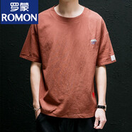 羅蒙（ROMON）夏季中國風(fēng)純色亞麻短袖男士夏裝棉麻布冰絲t恤男裝日系寬松半袖 咖啡色 L