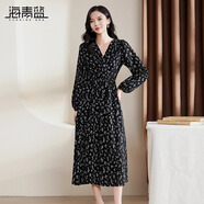 海青藍（CYANINE SEA）輕熟風(fēng)印花連衣裙女2024秋裝新款氣質(zhì)V領(lǐng)收腰顯瘦長袖A字裙碎花 花色 XL