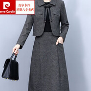 皮爾卡丹（pierre cardin）時尚毛呢連衣裙套裝女秋季2024新款媽媽氣質(zhì)短外套打底裙子兩件套 圖片色 L[90-115斤]