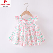 皮爾卡丹（pierre cardin）女童連衣裙全棉夏季新款寶寶公主裙小女孩裙子韓版兒童背心裙短袖 乳白色 小花朵 80cm