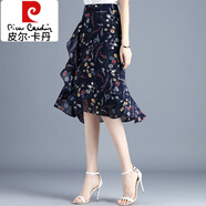 皮爾卡丹（pierre cardin）波點(diǎn)雪紡半身裙女夏2025不規(guī)則高腰裙子短裙一步包臀中長款魚尾裙 藍(lán)花 XL 腰圍2尺2/適合111-120斤