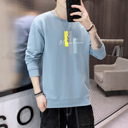 費(fèi)洛仕長袖男t恤春秋季棉線潮男裝修身衛(wèi)衣體恤青年加絨加厚打底衫上衣 Y108淺藍(lán)(不加絨) 2XL （150斤以下）
