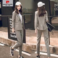 皮爾卡丹（pierre cardin）2025春秋歐美休閑OL正裝職業(yè)裝女裝套裝工作服女寬松西裝長(cháng)褲外套 黑色 XS