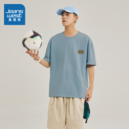 真維斯（Jeanswest）男裝夏季新款 青春活力純棉舒適寬松圓領(lǐng)印花短袖T恤JR 淺藍2620 3XL 190/108A
