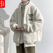 梵洛幽羊羔毛加絨加厚棉服男秋冬季情侶棉衣寬松潮流學(xué)生外套男潮牌棉襖 990米白色 L