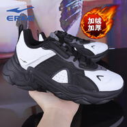 鴻星爾克（ERKE）女鞋跑步鞋冬季青少年保暖軟底運動(dòng)休閑戶(hù)外旅行女士慢跑鞋 正黑/正白 36