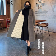 綠夕中長(cháng)款毛呢大衣女士2025新款高端外套女呢子秋冬季加絨加厚高級感 深灰色【白鴨絨內膽】 M （建議116斤-135斤）