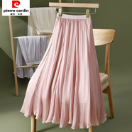 皮爾卡丹感不規則流光紗雪紡半身裙女春夏新款高腰顯瘦大擺A字中長(cháng)裙 粉色 L 適合106-115斤