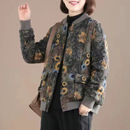 霏楚加厚夾棉2024秋冬新款棉衣女韓版印花復(fù)古短款棉服加厚保暖短外套 大花 2XL 建議140斤內(nèi)