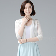 HKYIHKYI外搭小披肩夏天冰絲針織開(kāi)衫短款防曬空調(diào)衫女薄款夏季小外套 白色 S 80-90斤