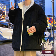 魄克麂皮絨棉服男冬季美式復(fù)古潮牌機(jī)車服棉衣加絨加厚保暖羊羔毛外套 QT701-MY9315幻影黑 M 105-120斤