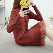 賢語(yǔ)秋冬保暖毛衣女中長(cháng)款半高領(lǐng)打底衫修身包臀針織衫高彈力百搭長(cháng) 焦糖色 XL【建議115-125斤】