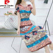 皮爾卡丹（pierre cardin）棉綢連衣裙夏波西米亞背心長(zhǎng)裙碎花沙灘裙女海邊度假人造棉印花裙 蝙蝠袖異域風(fēng)情 2XL建議120-135斤
