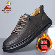 稻草人男鞋秋冬季真皮板鞋一腳蹬潮流軟面軟底皮鞋男運動(dòng)休閑鞋小白鞋子 棕色 -冬季加絨款 41