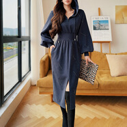 粉紅大布娃娃連衣裙女秋季新款時(shí)尚連帽衛衣裙子 黑藍色 L