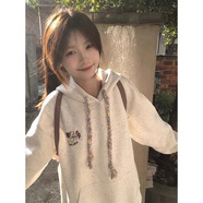風采兔 衛(wèi)衣女春秋冬款2024新款可愛小象彩色點連帽加絨潮流慵懶風外套 灰色【加絨】 M