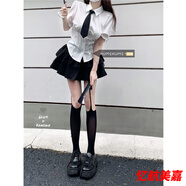 黛筱詩(shī)小個(gè)子純欲套裝新款學(xué)院風(fēng)女裝短裙子春秋款日系JK制服襯衫套裝 白色 (白色短/袖襯衫+蓬蓬裙+黑/ S (90斤內)