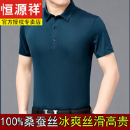 恒源祥短袖t恤男士春秋薄商務休閑冰.絲翻領t恤真絲半袖Polo衣衫 東6082墨綠 185/96A