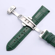 英納格手表帶真皮原裝ENICAR男女士蝴蝶扣牛皮表鏈配件18/20/22mm 綠色銀扣 22mm