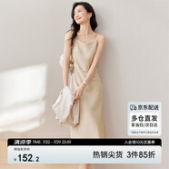尚都比拉夏季氣質(zhì)V領(lǐng)通勤吊帶連衣裙高級(jí)感光澤性感純欲風(fēng)裙子 香檳色 XL