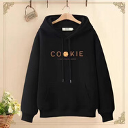 以純（YISHion）秋冬季加絨加厚衛衣女學(xué)生2024新款小眾設計感百搭寬松外套衫 黑色蛋糕字母春秋薄款版單件 XL 120~135斤