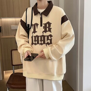 迪伽達(dá) Polo領(lǐng)中山衛(wèi)衣男士春季新款提花百搭情侶裝寬松長(zhǎng)袖上衣服 LRB-A22卡其 2XL