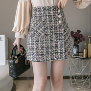 啄木鳥(niǎo)（TUCANO）格子半身裙a字裙高腰2020新款褲裙包裙百搭包臀小香風(fēng)短裙女秋冬 杏色 【安全褲防走光】 XL 建議【110-120】