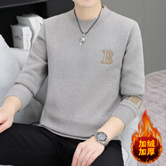 費洛仕新款秋冬季男士毛衣韓版修身加絨加厚雪尼爾線衣潮衣服保暖針織衫 715淺灰(一體絨) 3XL (170斤以下)