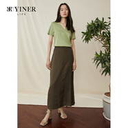 音兒（YINER）女士V領(lǐng)T恤經(jīng)典款基礎(chǔ)百搭簡約時(shí)尚短袖上衣 草綠 M