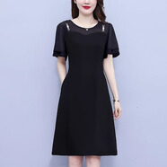 VYQA高端品牌 荷葉袖撞色連衣裙女 夏季新款高級感收腰顯瘦假兩件裙子 黑色 XL