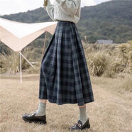 口旋百褶裙女秋季新款學院風格子半身裙高腰a字長裙子顯瘦遮小腿 墨綠格子 均碼90-135斤