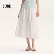 森馬（Semir）半身裙女高腰松緊腰寬松小白裙2024夏新款格子暗紋蛋糕裙俏皮 本白10102 XS 150/58A