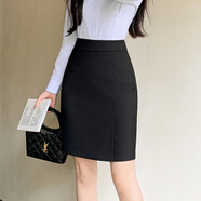 衣品飾衛春裝正裝一步裙銀行工作職業(yè)短裙半身裙前開(kāi)叉面試裙西裝裙包臀裙 黑色 XL 適合116-124斤