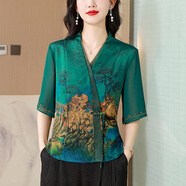 法蘿迪 中老年女裝媽媽裝大碼女裝夏季新款雪紡女士時(shí)尚寬松中年連衣裙 咖啡色 M