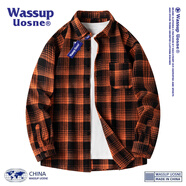 WASSUP UOSNE官方潮牌長(zhǎng)袖襯衫男女情侶款青少年格紋透氣寬松休閑棉質(zhì)襯衣外套 2331橘色 4XL（推薦體重175-185斤）
