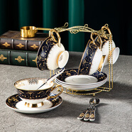 復古歐式咖啡杯子套裝陶瓷奢華高顏值精致下午茶茶具茶杯 四杯碟勺 配杯架