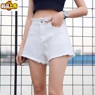 SORRYNAM彈力牛仔短褲女2024夏季新款高腰寬松休閑顯瘦百搭a字毛邊闊腿褲 白色(無(wú)彈闊腿) XL (120-130)斤