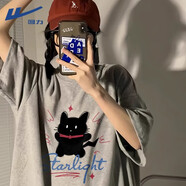 回力灰色短袖t恤女2025年新款上衣夏季正肩潮流半袖純棉大碼寬松體恤